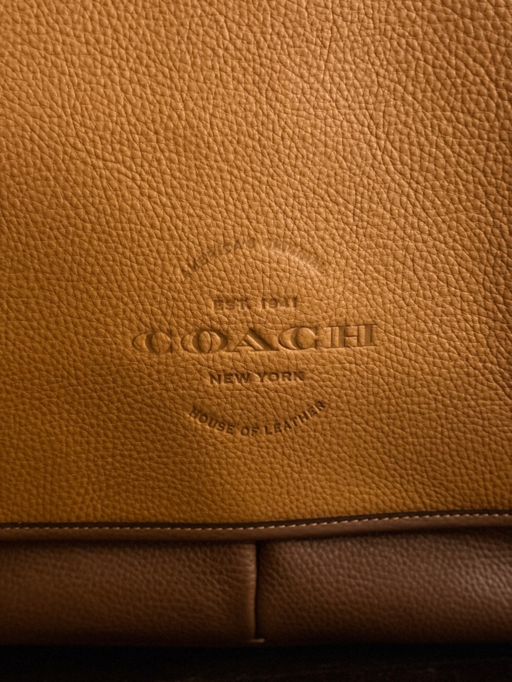 Coach Two-Tone Mustard and Brown Leather Messenger Bag - Picture 2 of 5